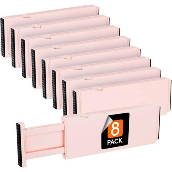 Lifewit Adjustable Drawer Dividers 8 Pack Closet Dresser Organizer Pink - Picture 1 of 7